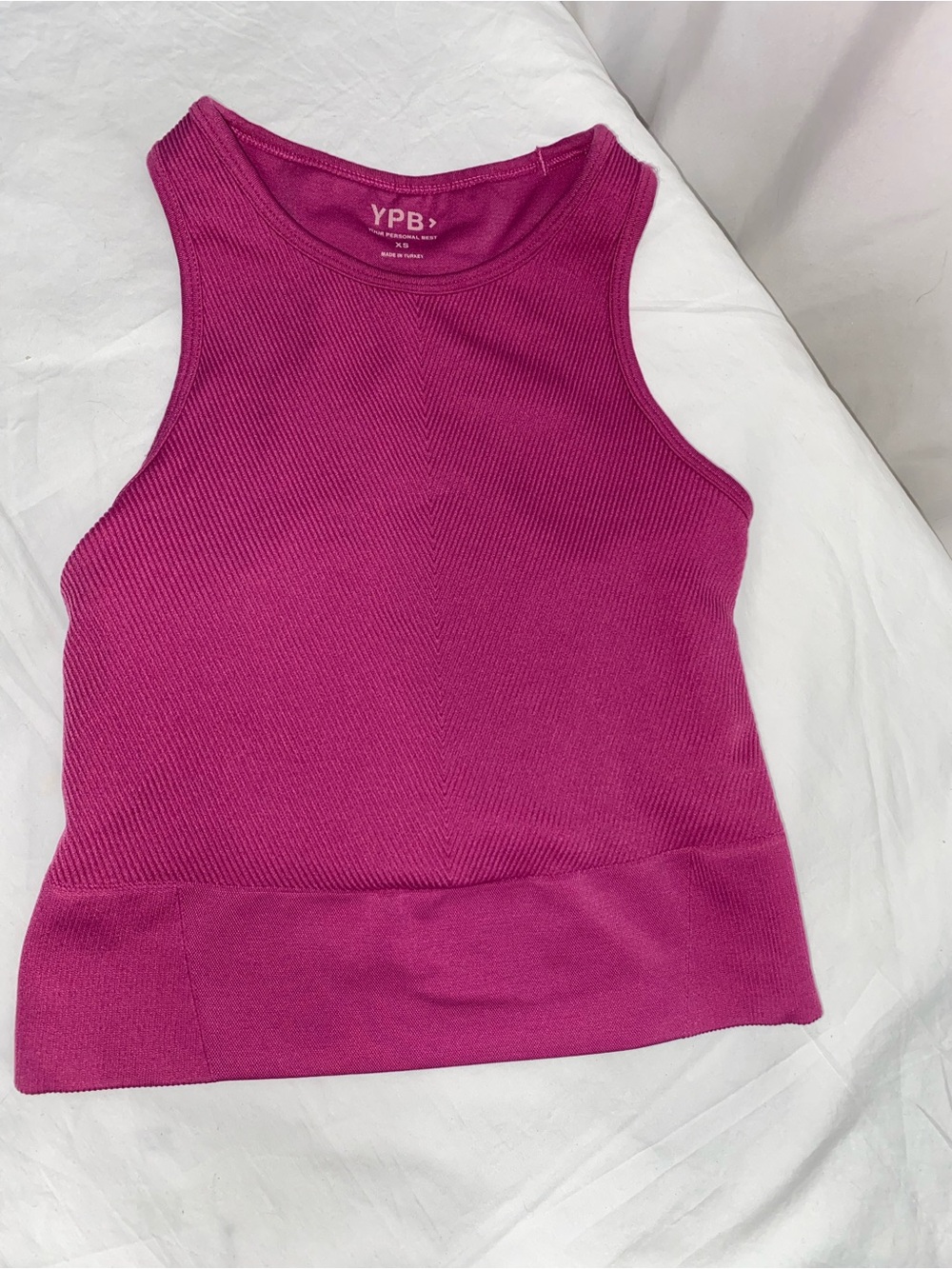 * YPB XS Magenta Ribbed Crop Tank - Fitted High Neck